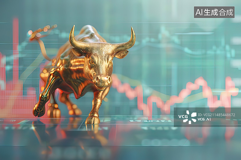 【AI数字艺术】奔跑的金牛股票牛市概念图片素材