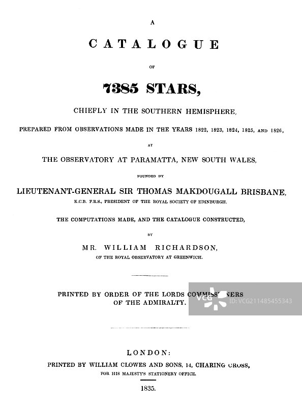 理查森星表，1835年图片素材