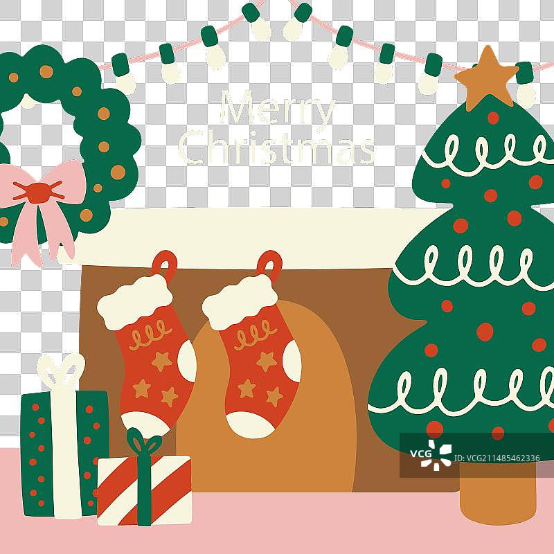 带壁炉长袜的圣诞季图案图片素材