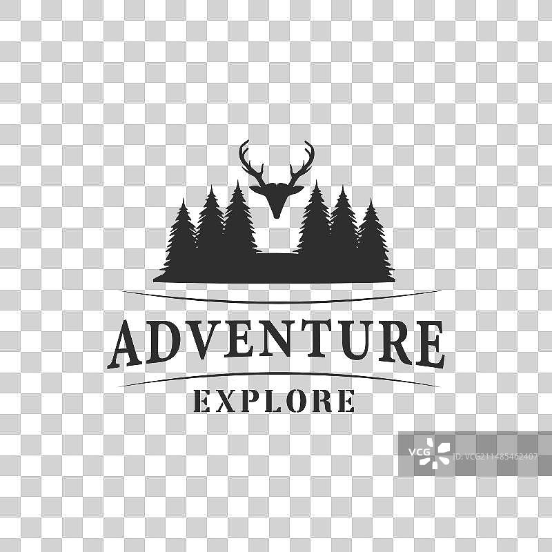 鹿头与松树复古Logo徽章图片素材