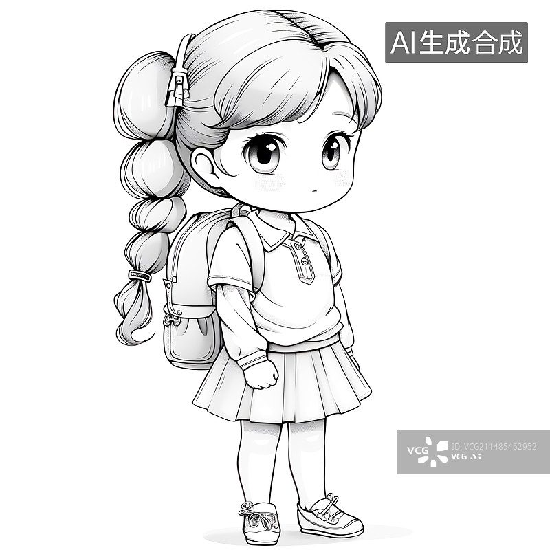 【AI数字艺术】AIGC:儿童小学生背着书包 线稿线条画 开学 儿童图片插画插图图片素材