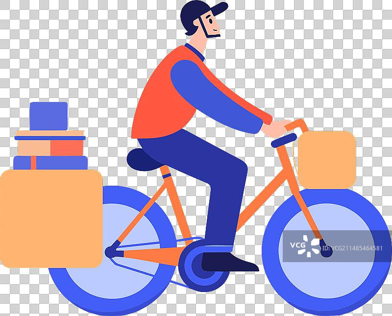 手绘骑自行车送货员（扁平风格）图片素材