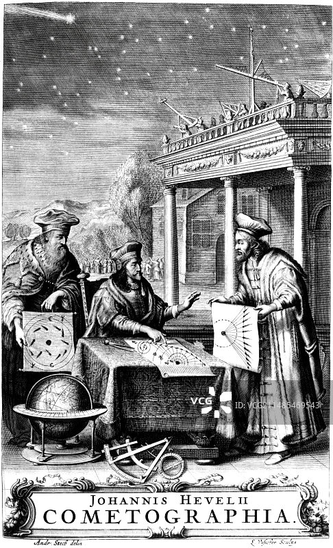赫维留关于彗星的书籍，1668年图片素材