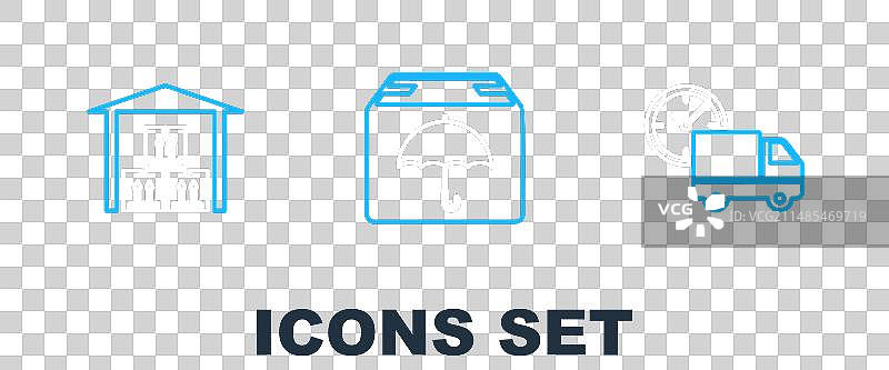 送货车、时钟与仓库图片素材