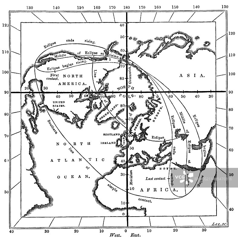 1851年日全食地图图片素材