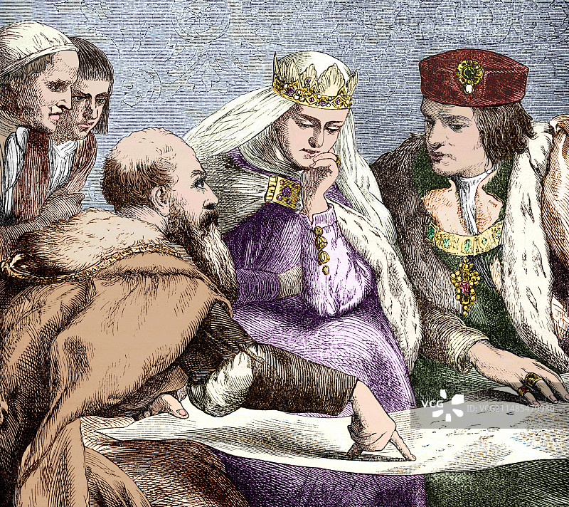 哥伦布与西班牙国王和王后图片素材