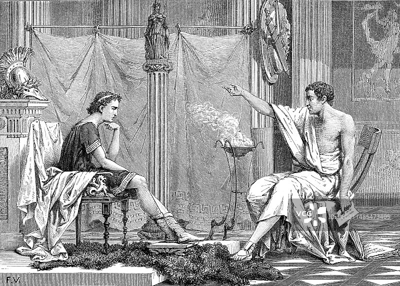 马其顿的亚历山大与亚里士多德图片素材