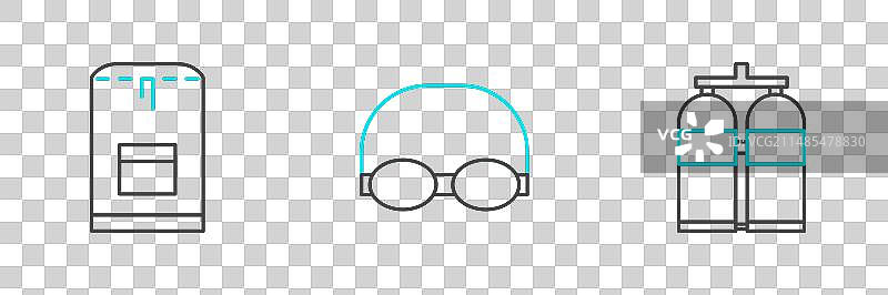 水肺背包眼镜和帽子线条组合图片素材