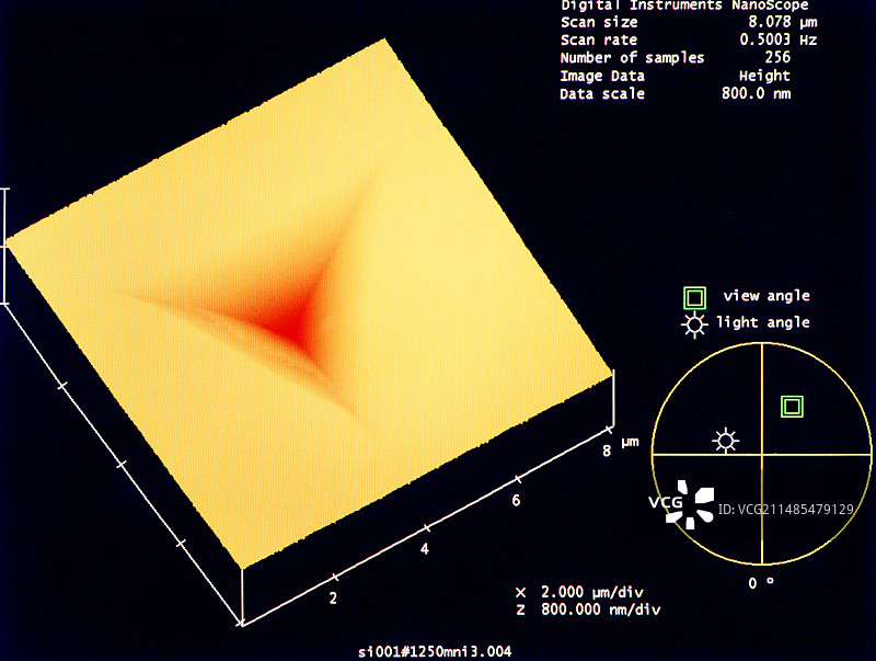 硅硬度测试彩色原子力显微镜图片素材