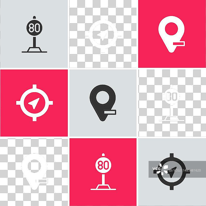 限速交通指南针和定位图标设置图片素材