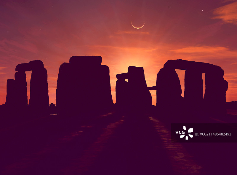 巨石阵上空的月亮图片素材