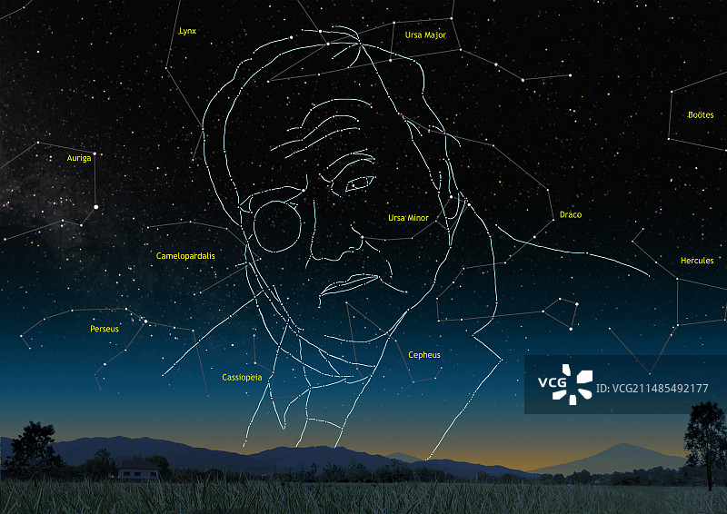 天文学家帕特里克·穆尔与星座图片素材