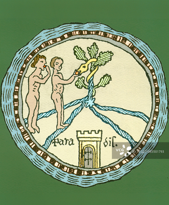 伊甸园中亚当和夏娃的艺术作品图片素材