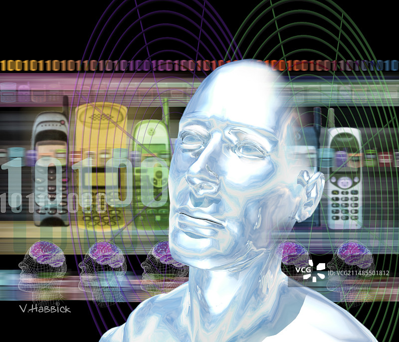 带手机的男人头部电脑艺术作品图片素材