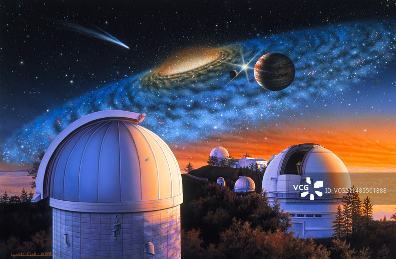 里克天文台上的星系艺术图图片素材
