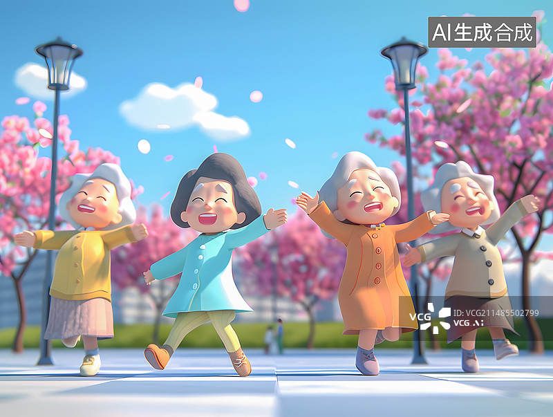 【AI数字艺术】大妈们在跳广场舞,开心的退休生活图片素材