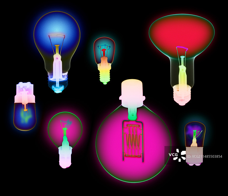 彩色X光下的各种灯泡图片素材