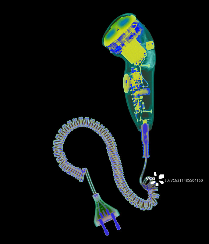 20世纪70年代电动剃须刀的彩色X光片图片素材