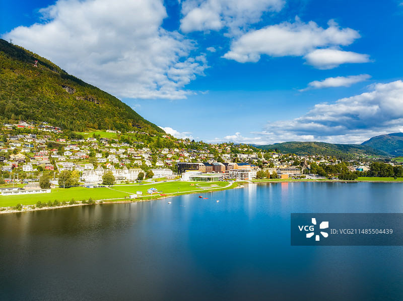 北欧挪威霍达兰县，沃斯（VOSS）峡湾风光航拍图片素材