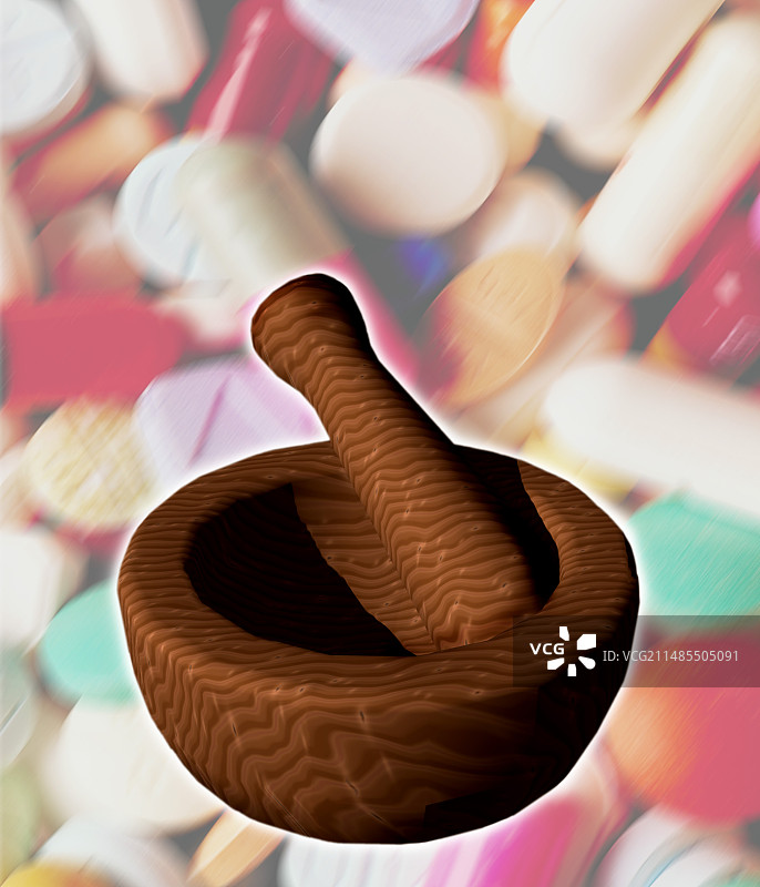 研钵和药丸的电脑艺术作品图片素材