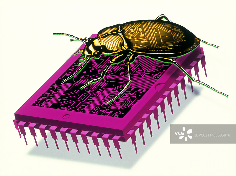 带有甲虫在微芯片上的千年虫的美术作品图片素材