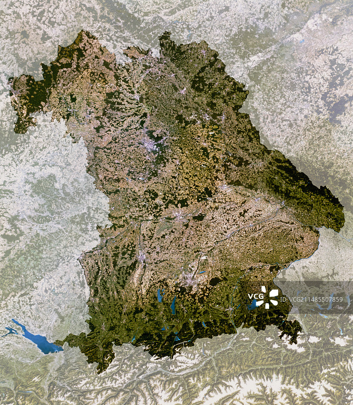 德国巴伐利亚的真彩色卫星图像图片素材