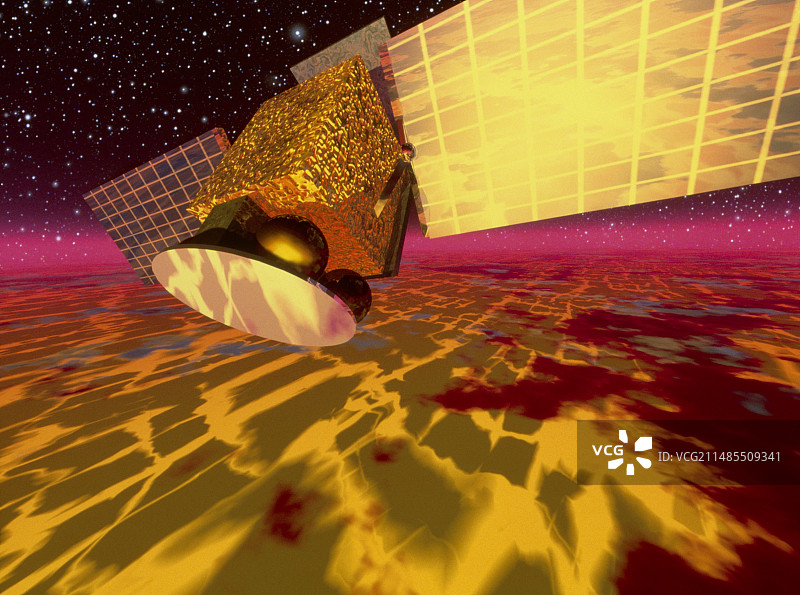 地球上空的通信卫星电脑艺术图图片素材