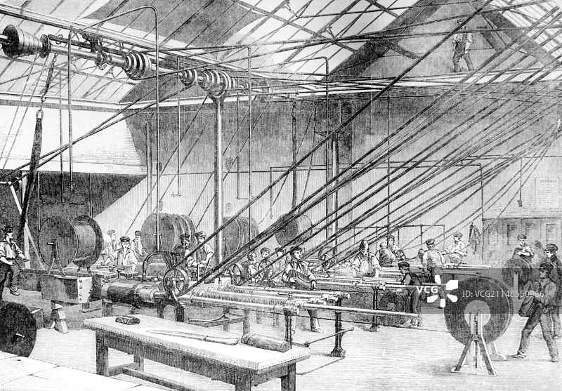 1857年电报电缆制造雕刻图片素材