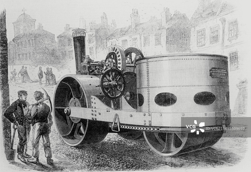 蒸汽驱动压路机雕刻图片素材