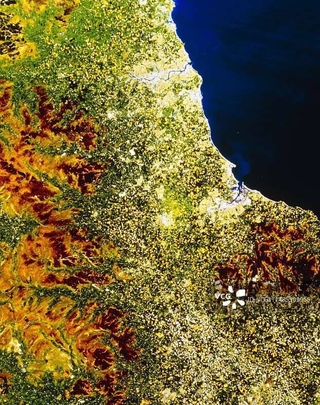 英格兰东北部的真彩色卫星图像图片素材