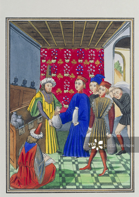 中世纪支付的款项的照明手稿页图片素材