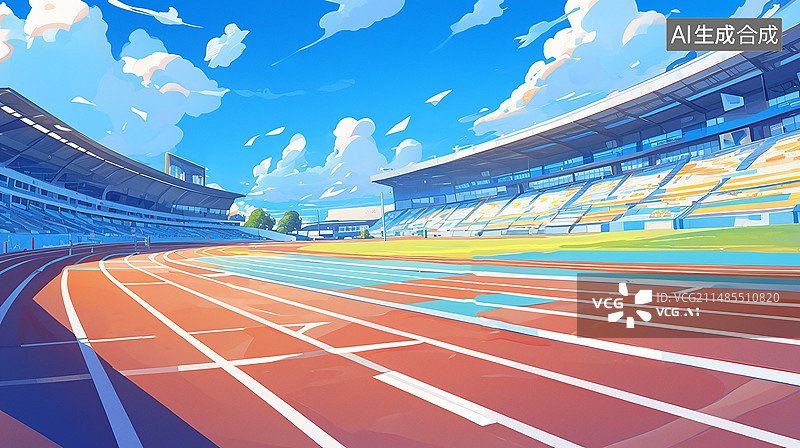 【AI数字艺术】学校户外运动场操场看台跑道蓝天白云图片素材