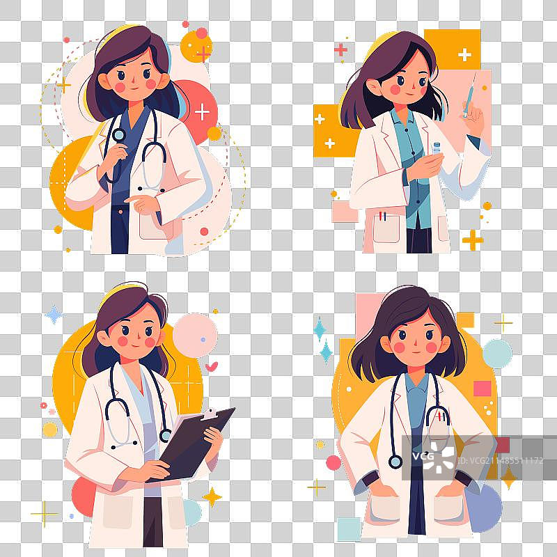 中国医师节插画医生护士医护医疗行业扁平矢量人物插画元素图片素材