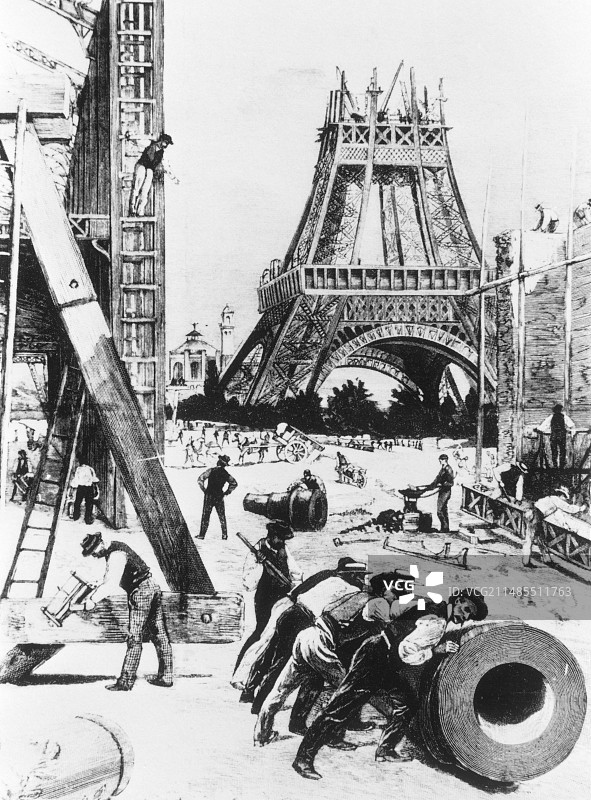 埃菲尔铁塔建造过程插画图片素材