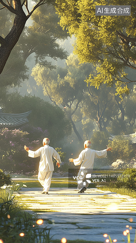 【AI数字艺术】老人户外太极公园树木图片素材