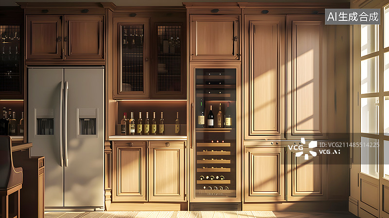 【AI数字艺术】窗外阳光照进来的厨房场景图片素材