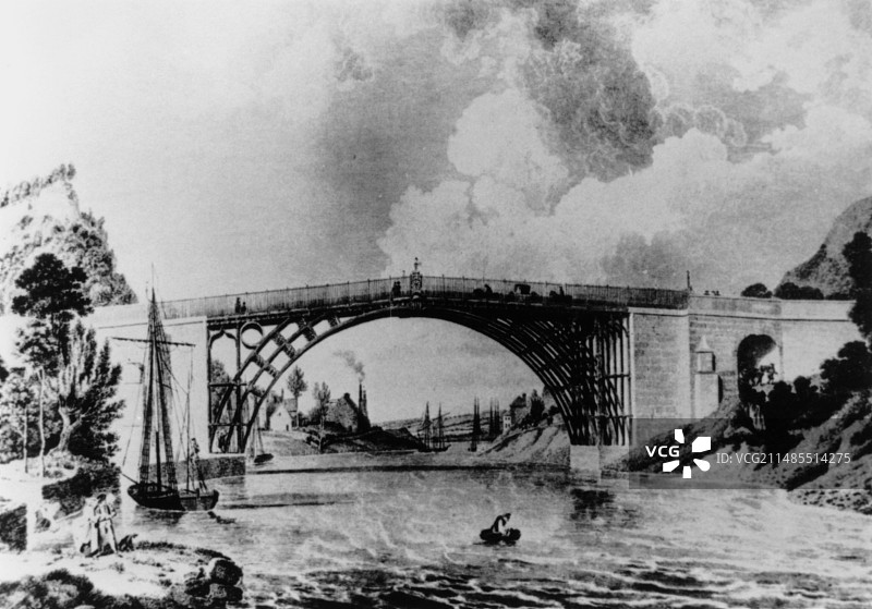 1779年科尔布鲁克代尔铁桥雕刻图片素材
