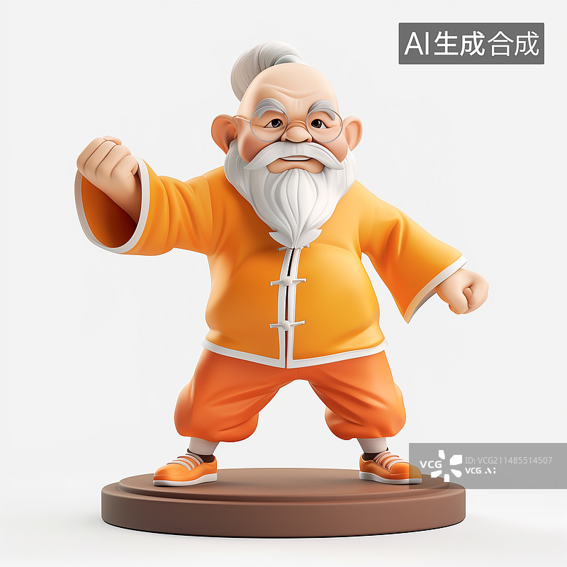 【AI数字艺术】3D风格人物，打拳，练太极健身的老人图片素材