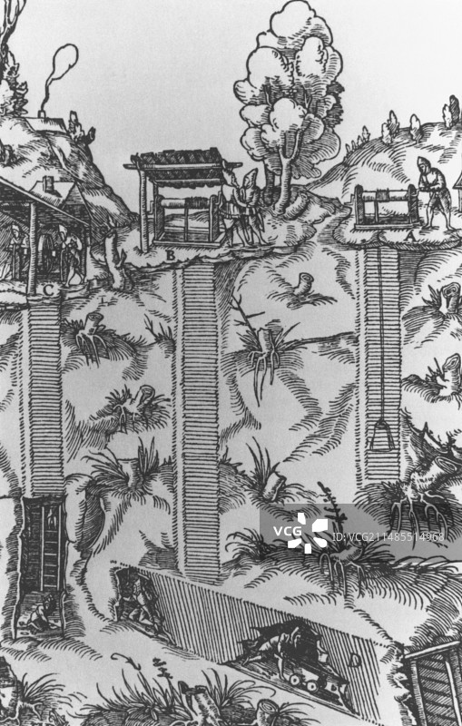 16世纪的煤矿开采插画图片素材