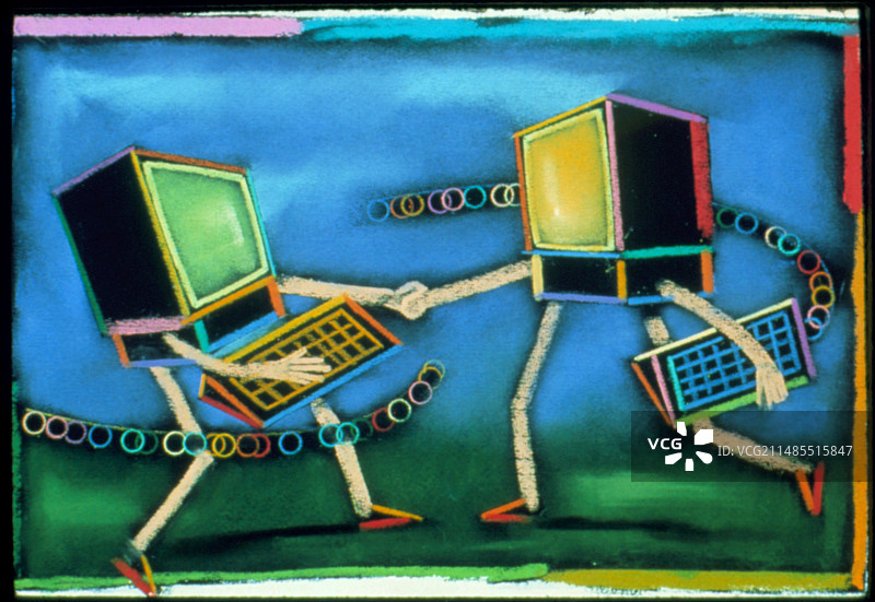 电脑互相问候的抽象艺术作品图片素材