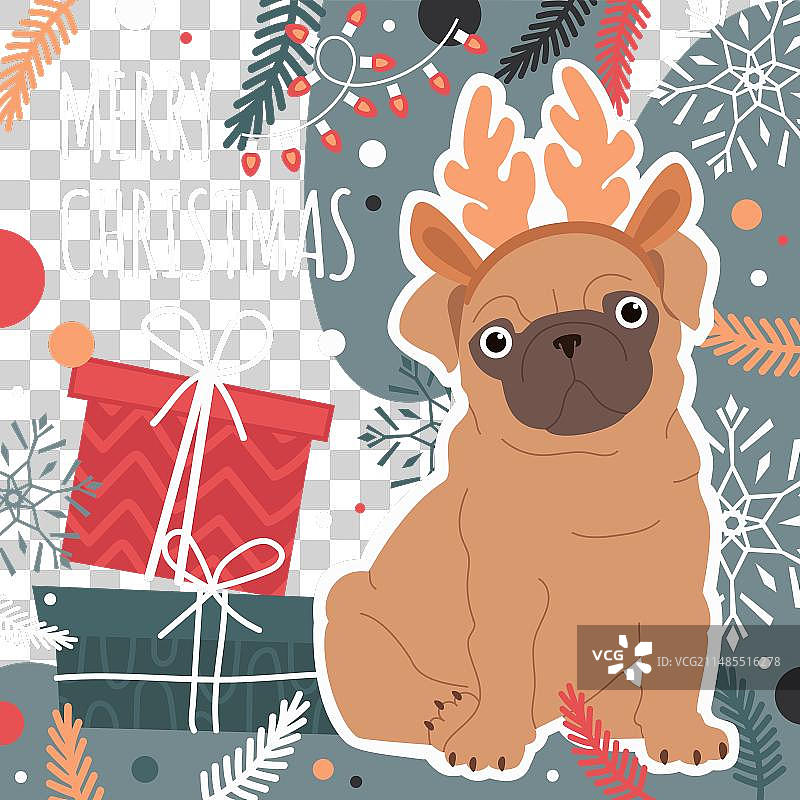 圣诞贺卡：冬季可爱狗狗图片素材