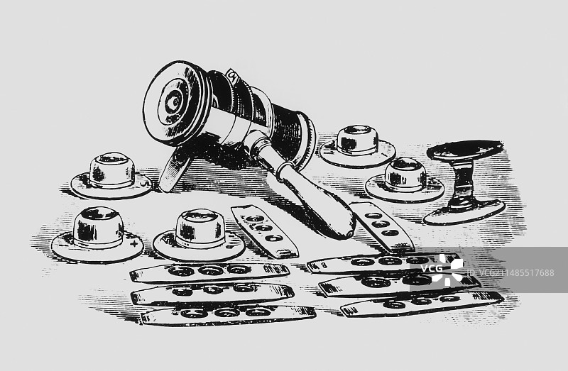 威尔逊螺旋式显微镜，约1746年图片素材