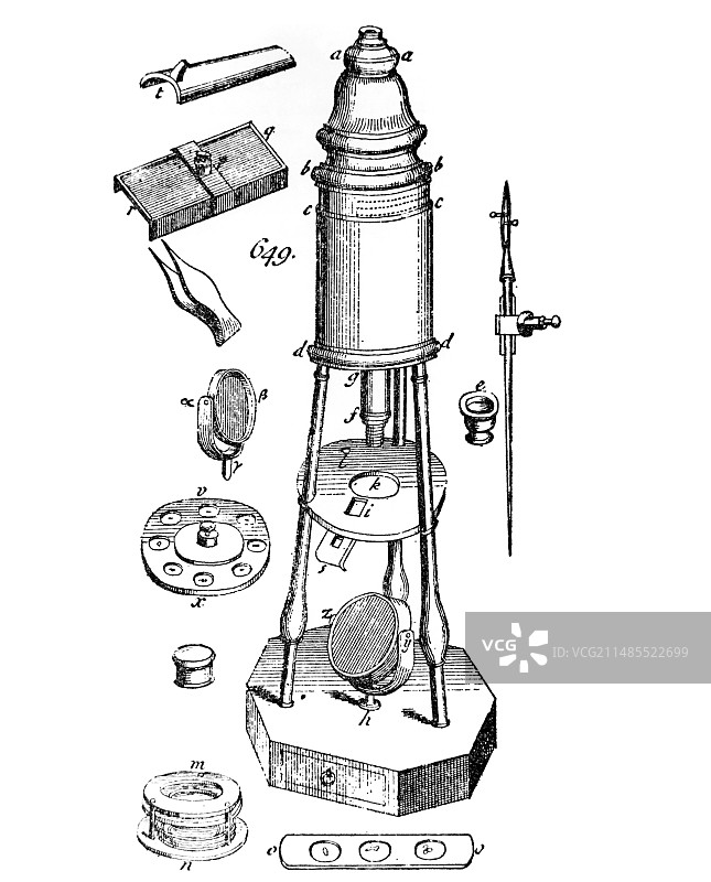 1730年卡尔佩珀显微镜的雕刻图片素材