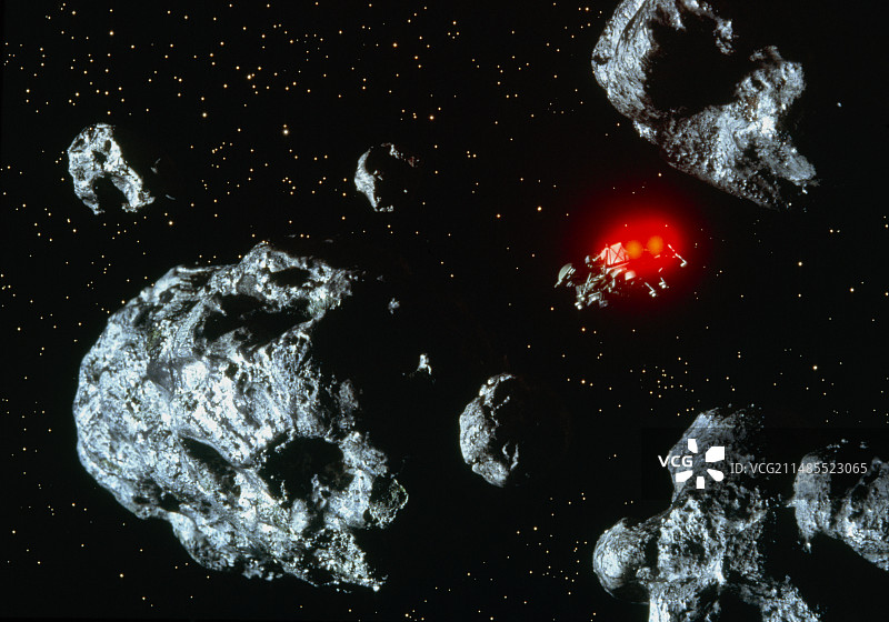 载人宇宙探测器在小行星带中的艺术作品图片素材