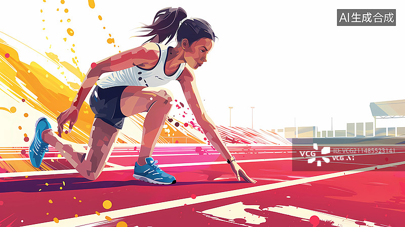 【AI数字艺术】运动场上准备起跑的运动员图片素材