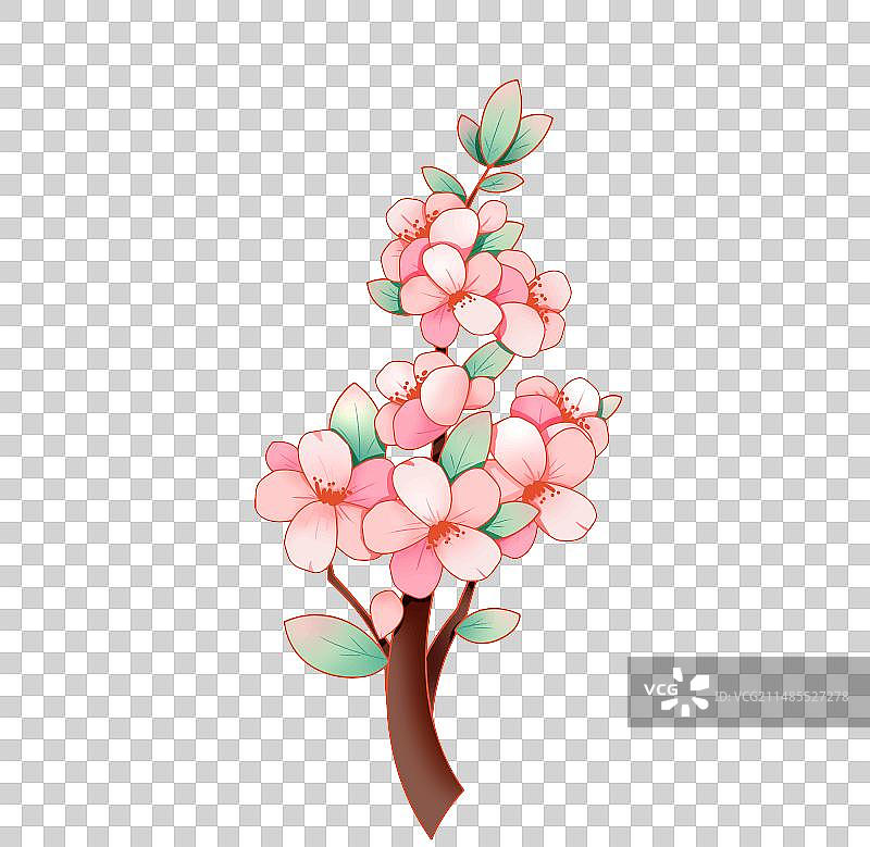 国潮风春分春天手绘桃花插画图片素材