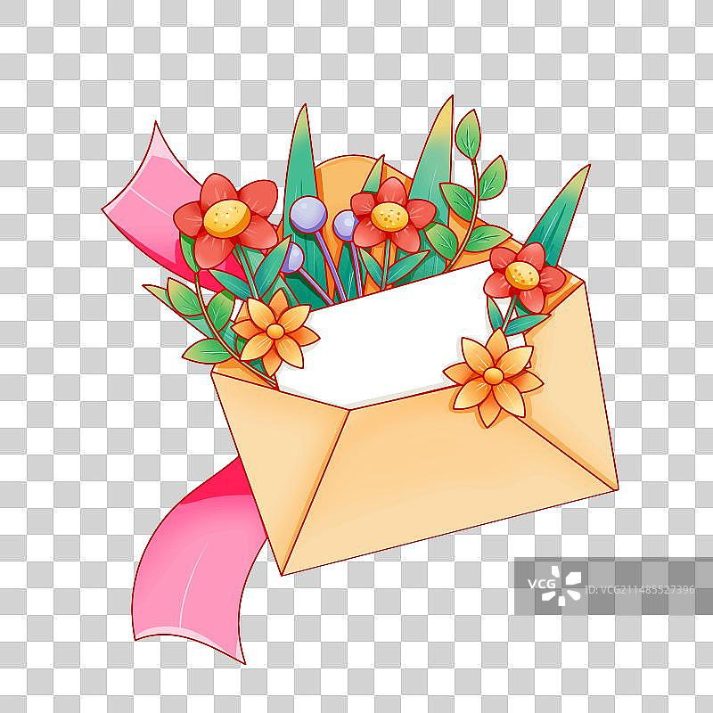 线描风手绘母亲节节日信封花朵图片素材