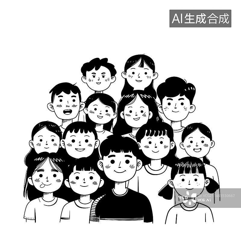 【AI数字艺术】插画风格，线稿风格，学生拍合照，配图，插图图片素材
