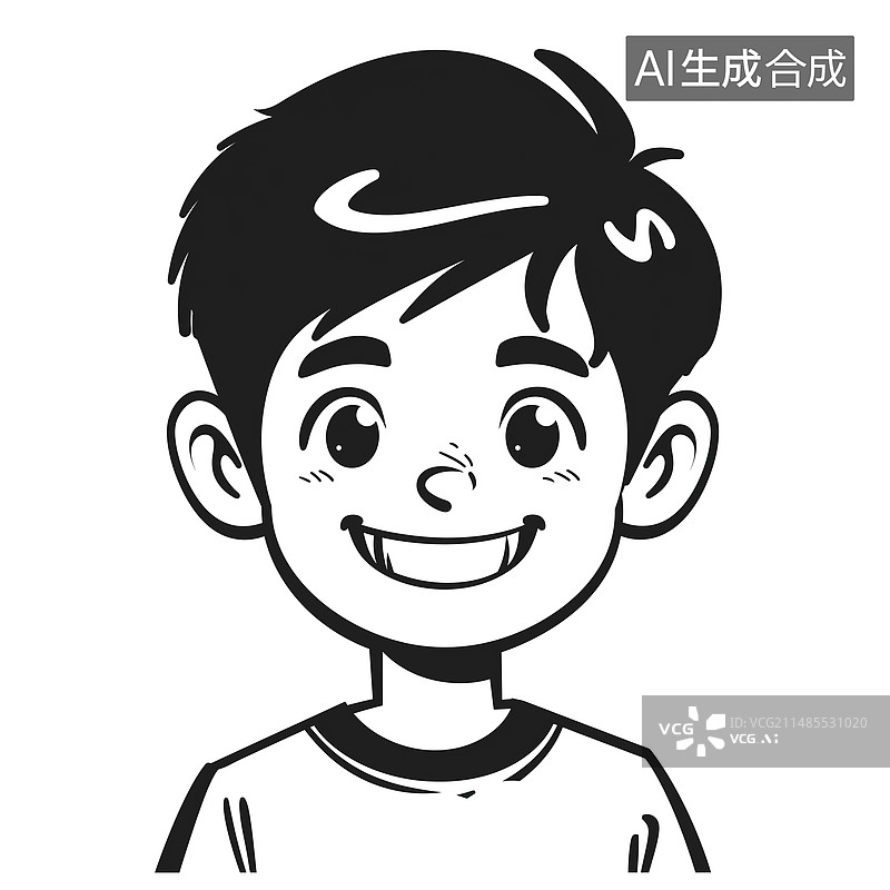 【AI数字艺术】插画风格，线稿风格，学生半身照，笑容，配图，插图图片素材