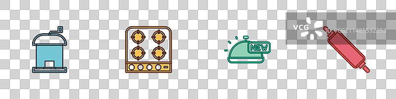 手动咖啡研磨器燃气灶具套装图片素材